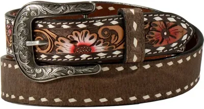 ANGEL RANCH - Floral Tooled Tab Western Belt