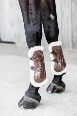 KENTUCKY HORSEWEAR - Brown Vegan Sheepskin Tendon Boots Bamboo Elastic