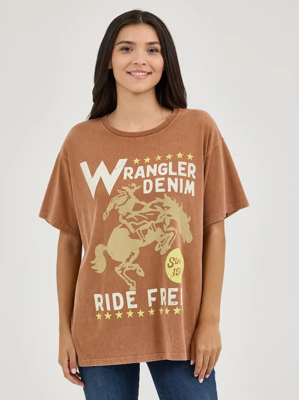 WRANGLER - Caramel Acid Wash Graphic Oversized