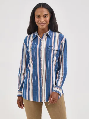 WRANGLER - Retro Boyfriend Blue Western Snap Shirt