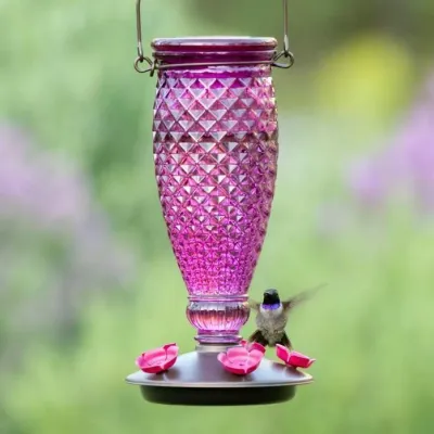 PERKY PET - Diamond Wine Top-Fill Glass Hummingbird Feeder
