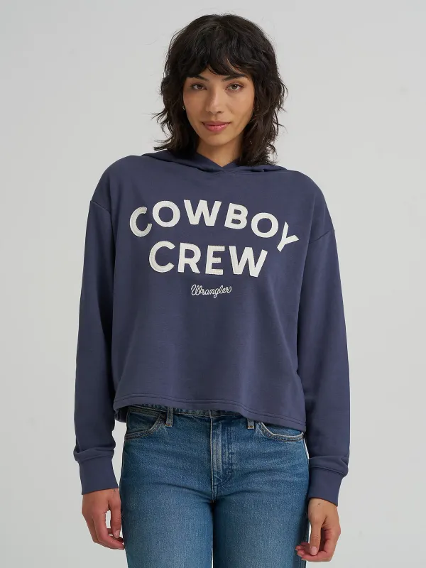 WRANGLER - Graphic Cropped Odyssey Gray Relaxed Hoodie