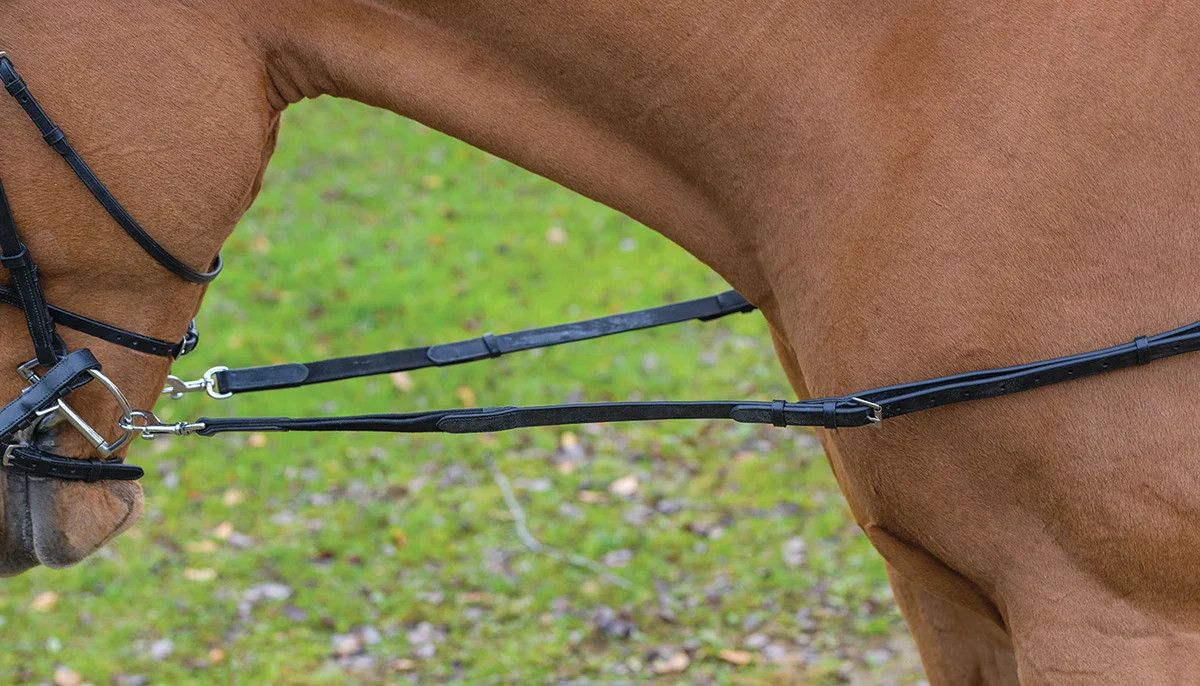 SHIRES - Leather and elastic side reins, Size: One size, Color: Havana