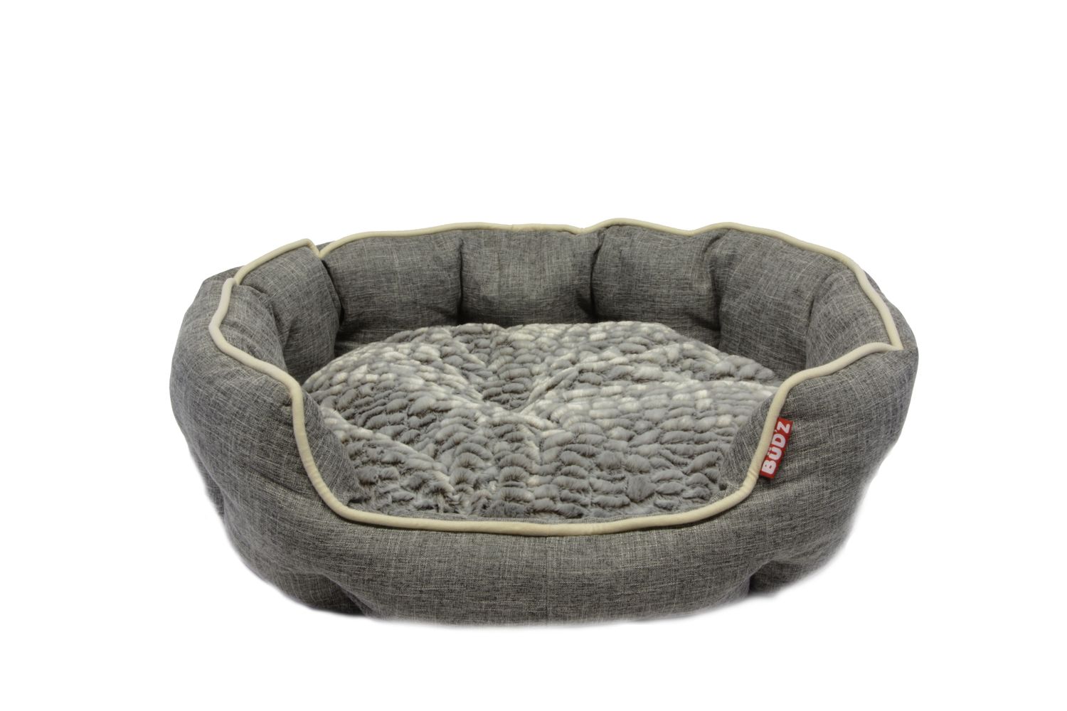 BUD'Z - Deluxe high-sided round dog bed, Size: 29''x24'' (Large), Color: Gris