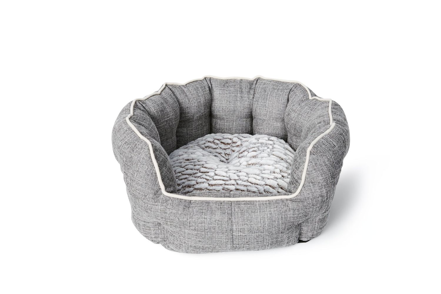 BUD'Z - Deluxe Round Dog Bed with High Sides, Size: 17.5''x15.5'' (Petit), Color: Gris