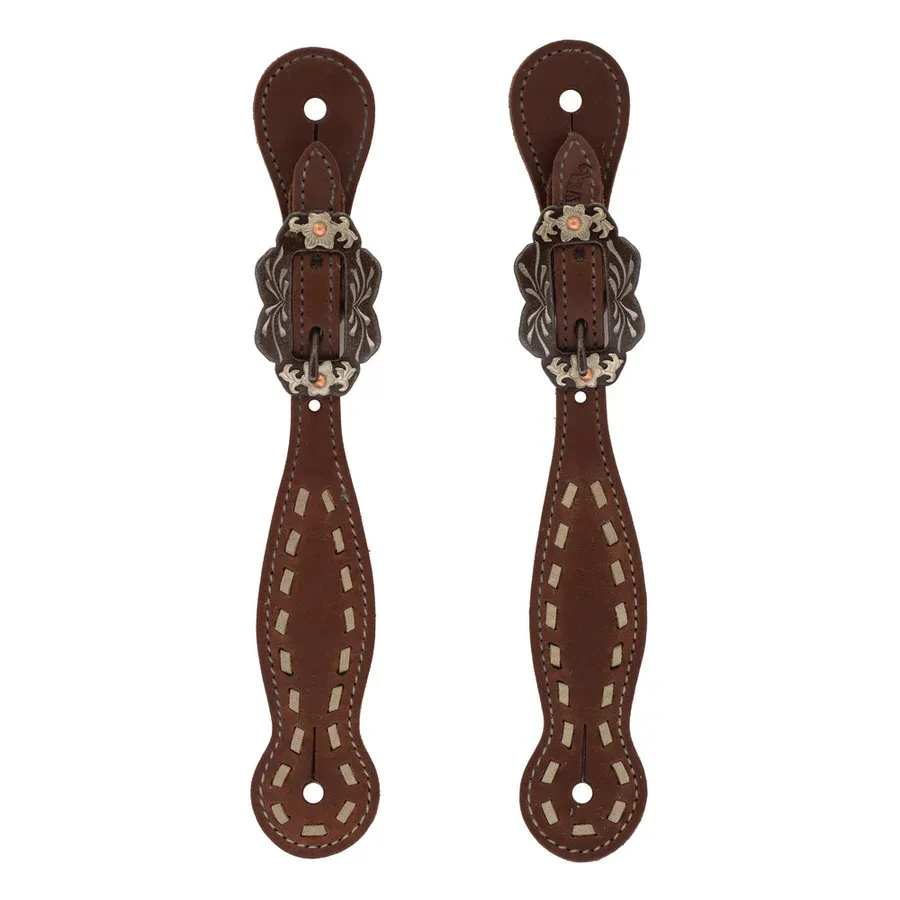 WEAVER - Oiled Hermann Oak Buckstitch Spur Straps, Size: Femme