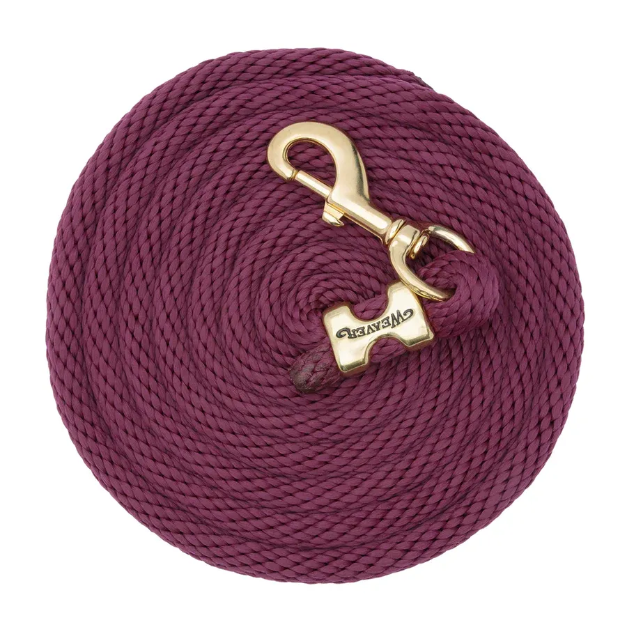 WEAVER - Poly Lead Burgundy Rope with Brass Snap, Size: 10'