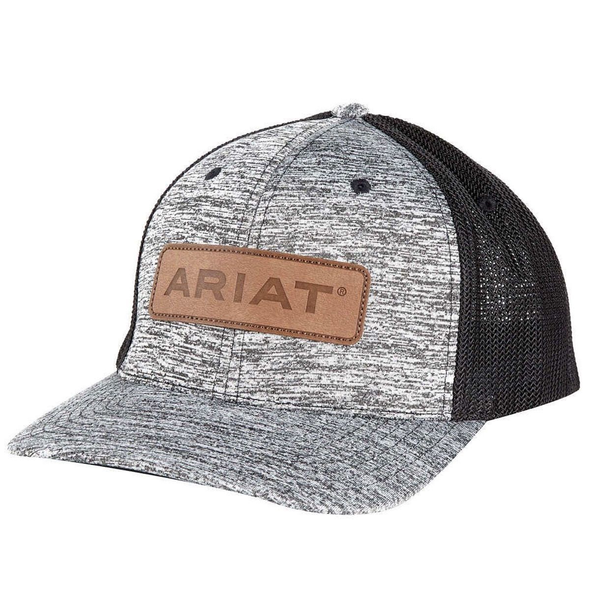 ARIAT - Black FlexFit Leather Patch Cap, Colour: Noir, Size: Small/Medium