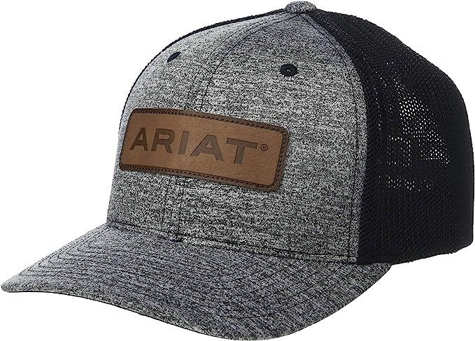 ARIAT - Black FlexFit Leather Patch Cap, Colour: Noir, Size: Small/Medium