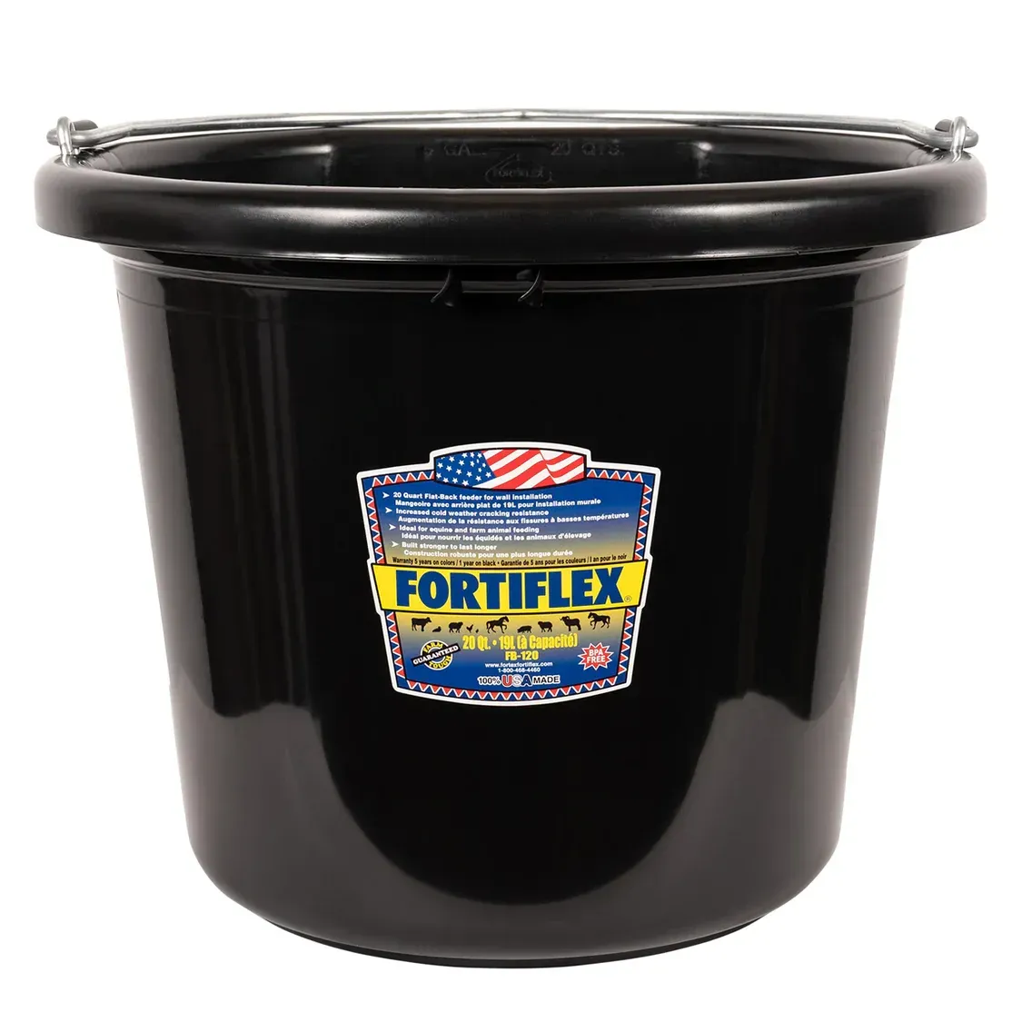 FORTIFLEX - Original 19L Flat Back Bucket &amp; Bracket, Color: Noir