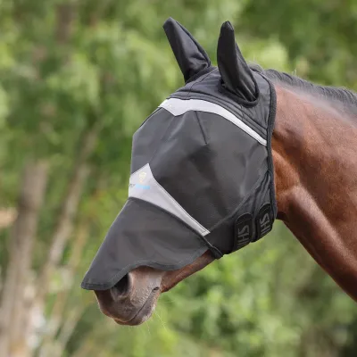 SHIRES EQUESTRIAN - FlyGuard Pro Fine Mesh Fly Mask w/ Ears &amp; Nose Black