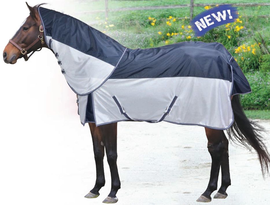 CENTURY - Fly-proof and waterproof blanket with removable neck, Color: Marine/blanc, Size: 70"