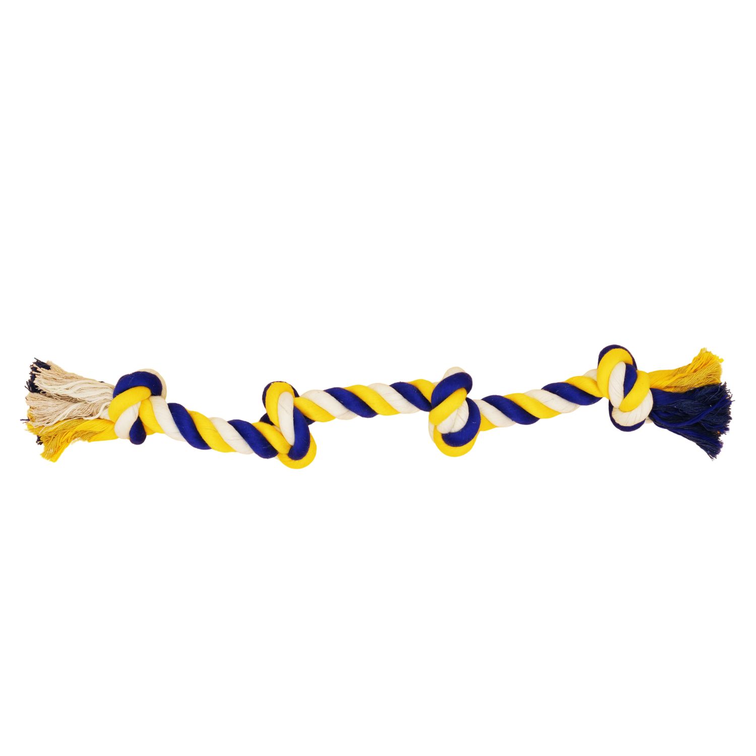 BUD'Z - 4 Knots Big Tug Rope, Length: 28'', Colour: Blue/Yellow/White