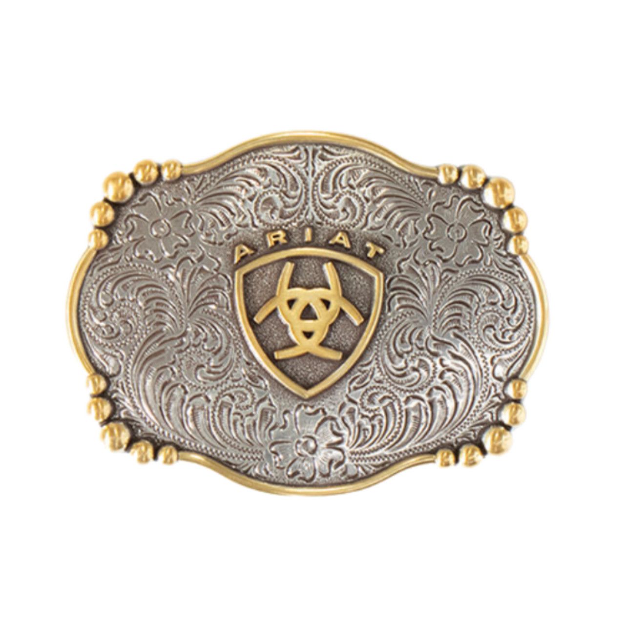M &amp; F WESTERN  - Ariat Smooth Edge Floral Belt Buckle, Color: Argent &amp; Or