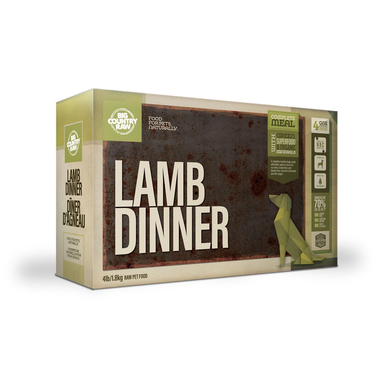 BIG COUNTRY RAW - Dîner d'Agneau, Format: 4lbs (4x1lb)