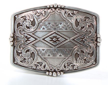 M&amp;F WESTERN - Rectangle Aztec Floral Buckle, Colour: Argent