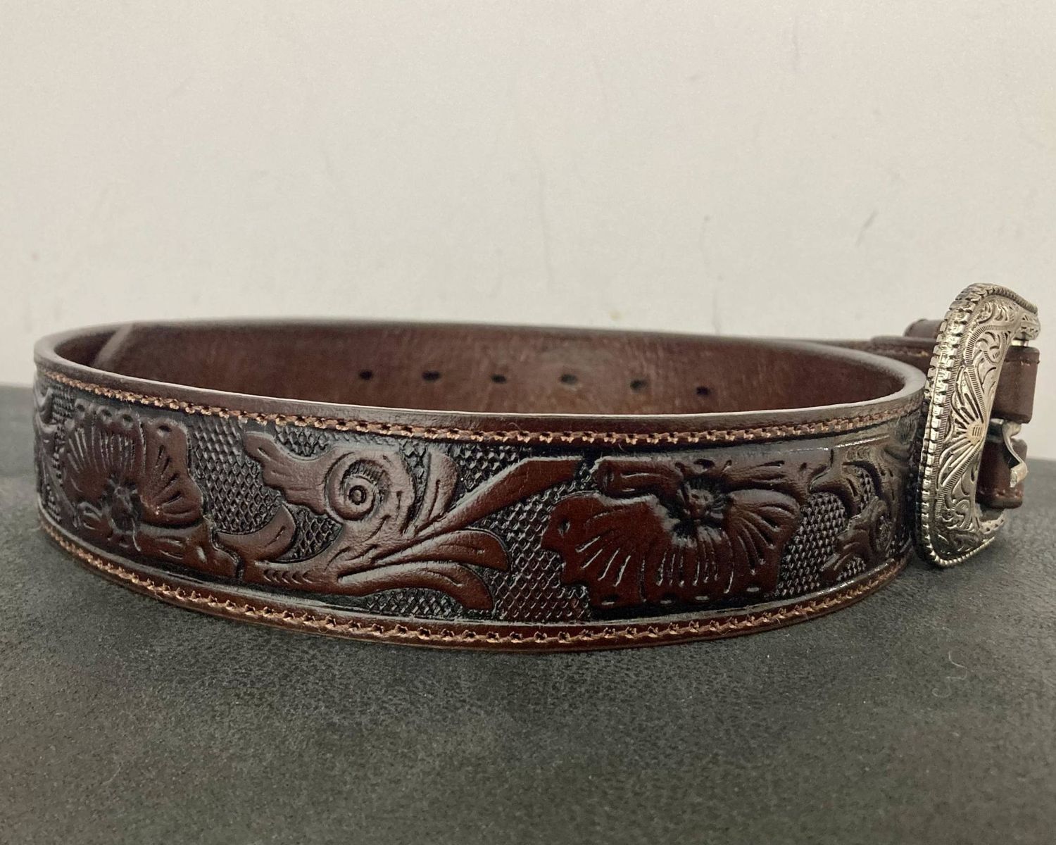 CATAWEST - Flower Print Belt, Size: 32, Color: Cognac