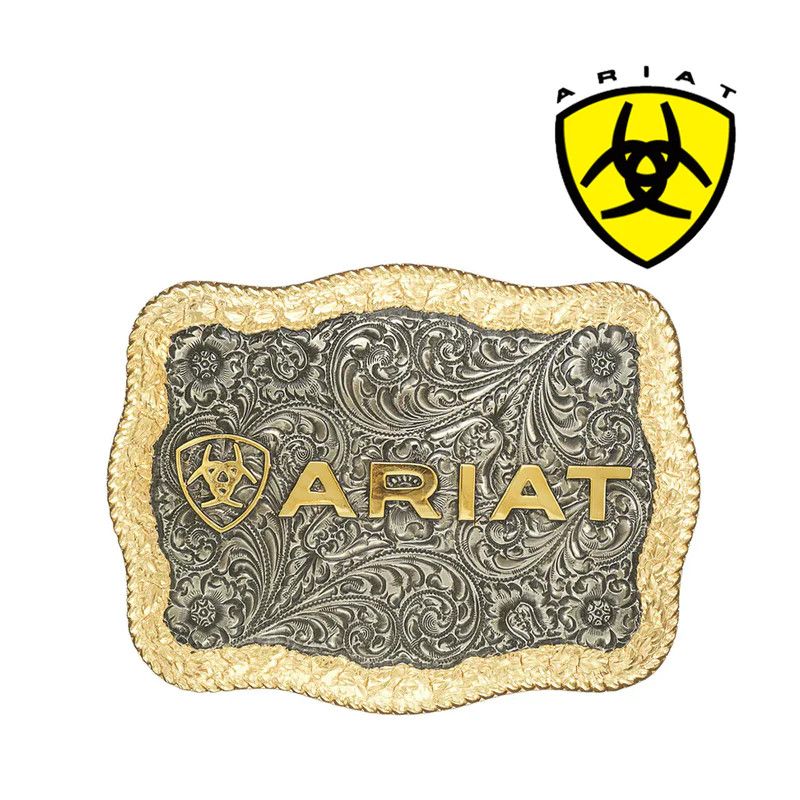 ARIAT - Rectangle Shield Logo Belt Buckle, Colour: Argent