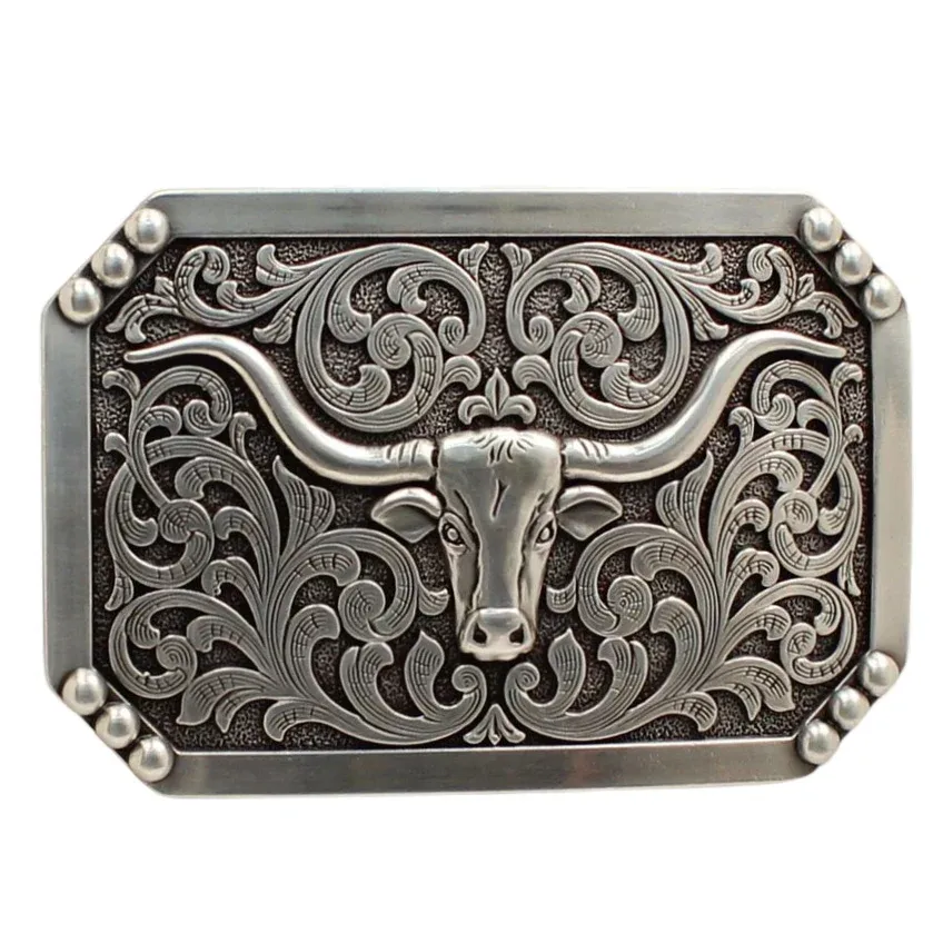 M&amp;F WESTERN - Western Longhorn Antique Belt Buckle, Colour: Argent