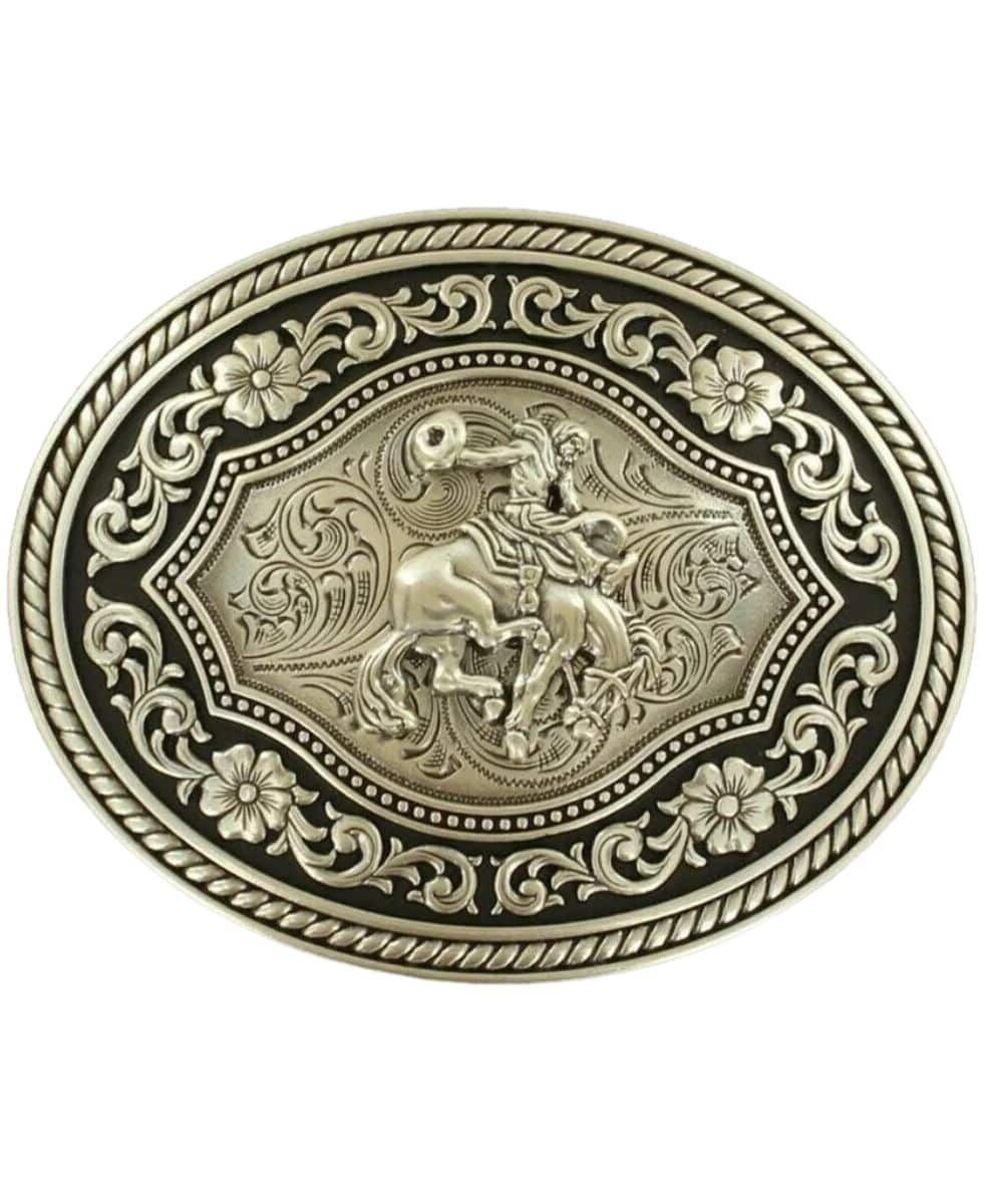 M&amp;F WESTERN - Oval Saddle Bronc Belt Buckle, Colour: Argent &amp; Noir
