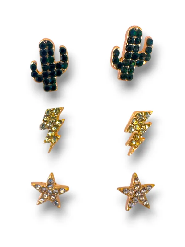 M&amp;F WESTERN - Silver Strike Earrings Cactus, Bolt &amp; Star