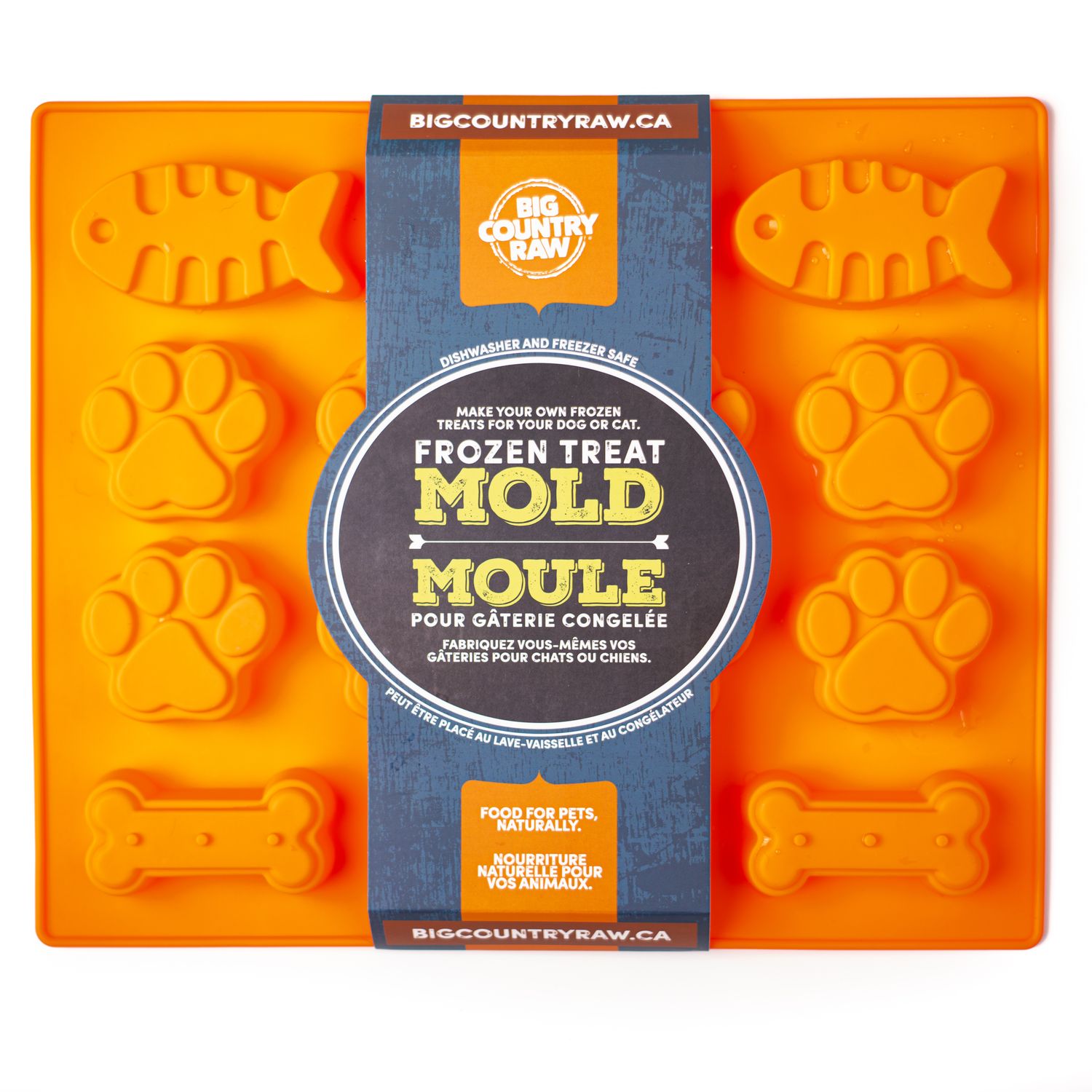 BIG COUNTRY RAW - Fish, Paw &amp; Bone Silicone Mold for Frozen Treats, Size: 10'' x 12'' x 1'', Color: Orange