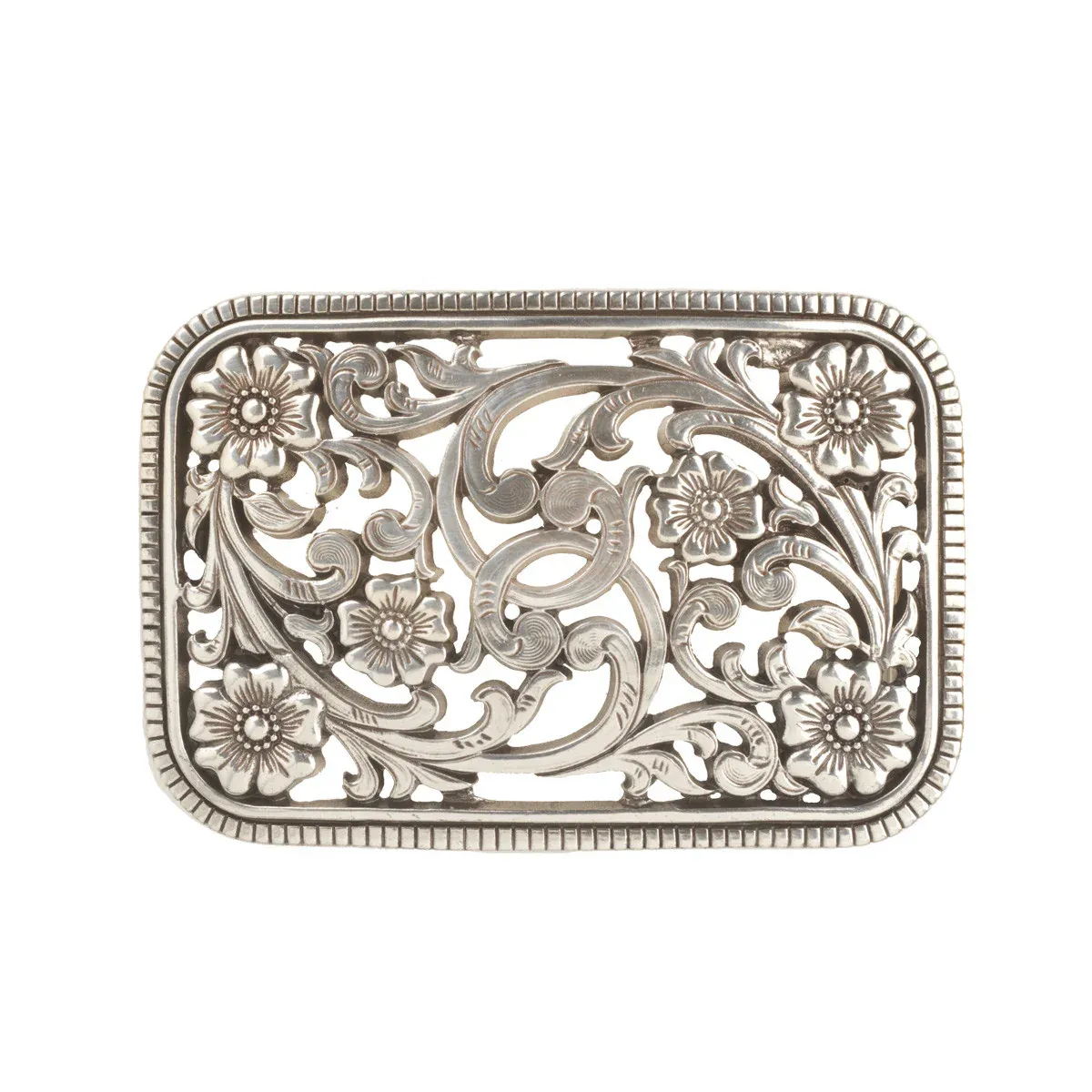 M&amp;F Western - Rectangle Floral Filigree Buckle, Colour: Argent