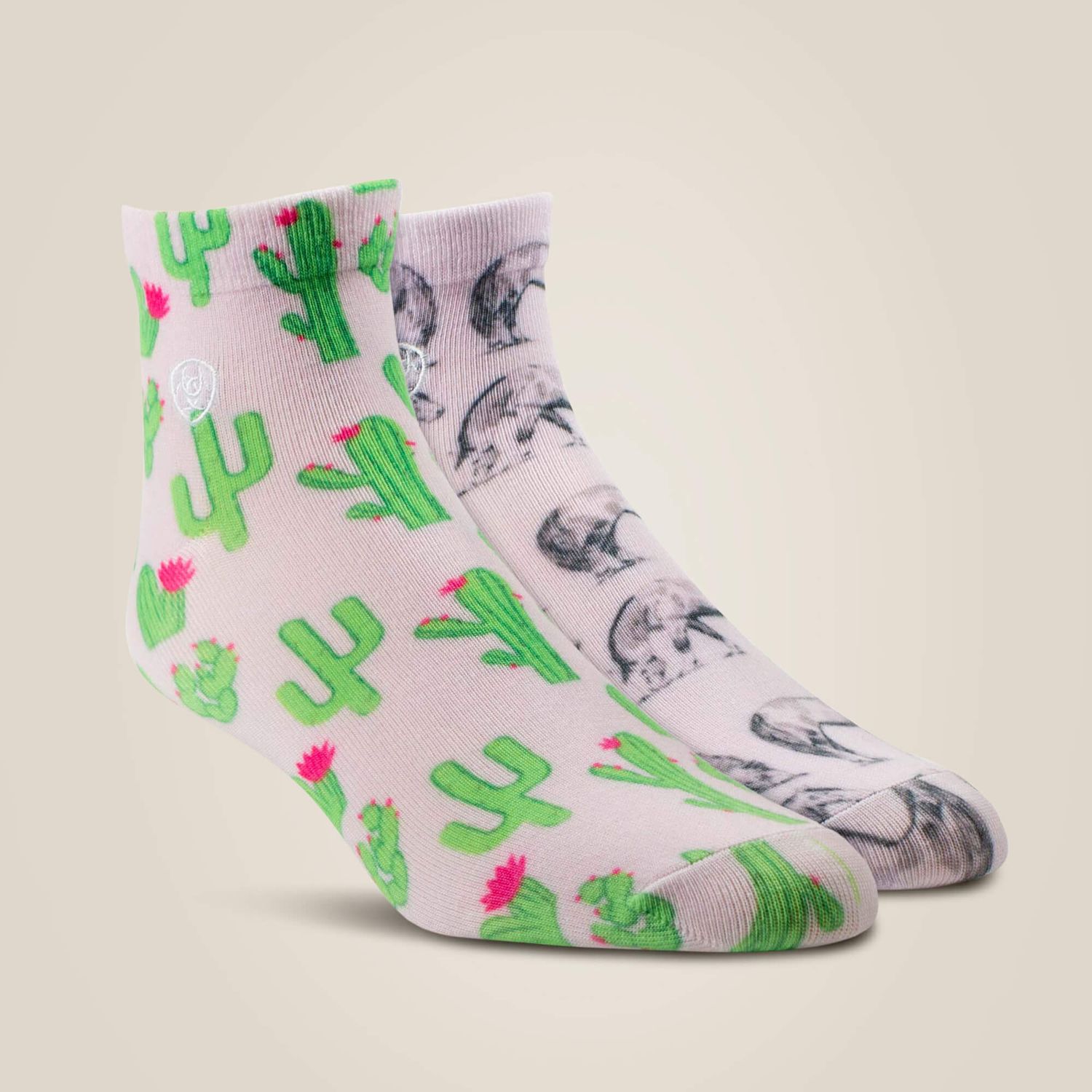 ARIAT - Horse/Cactus Print Ankle Sock 2 Pair Multi Pack, Size: Medium