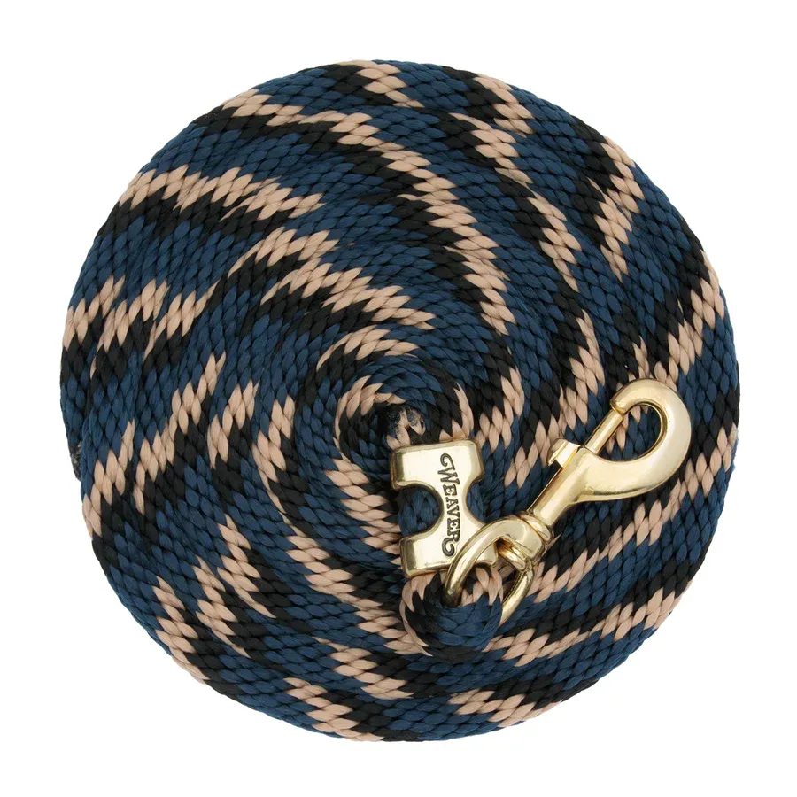 WEAVER - Poly Lead Ribbon Rope with Brass Snap, Color: Marine/Noir/Tan