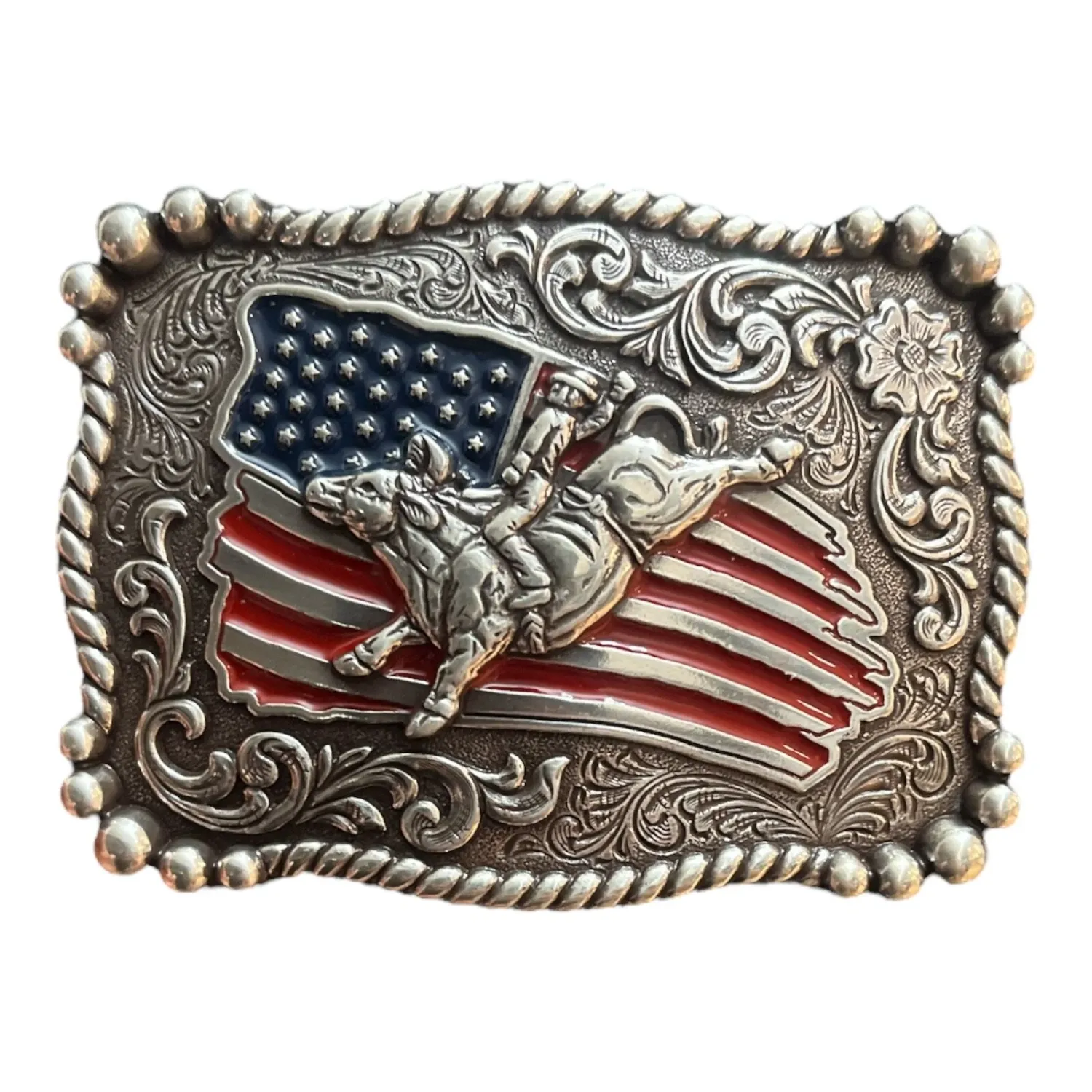 NOCONA - Distressed American Flag Bull Rider Buckle