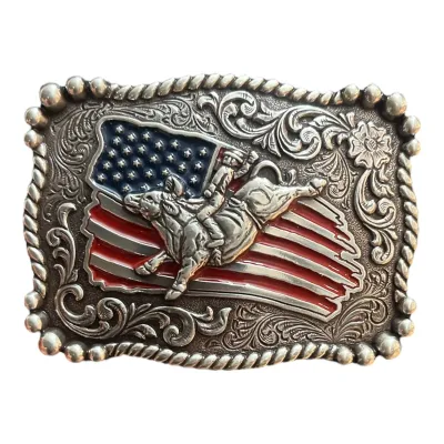NOCONA - Distressed American Flag Bull Rider Buckle