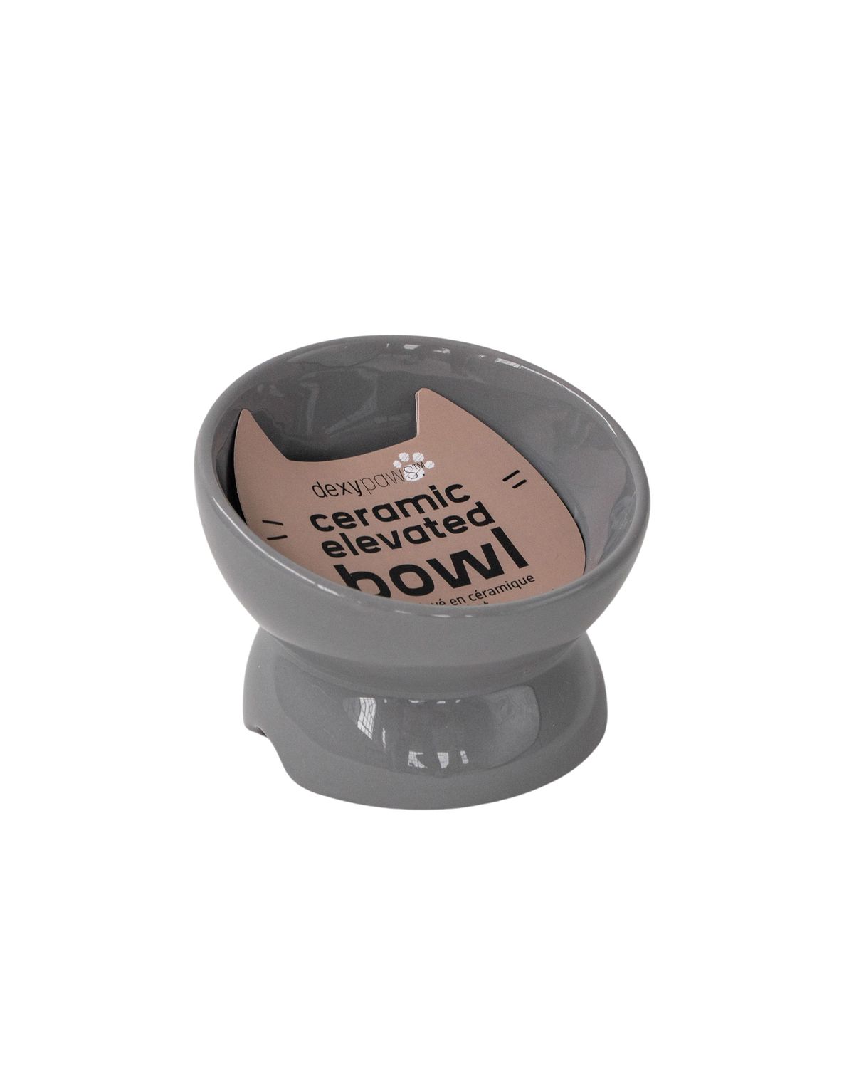 DEXYPAWS - Flat Top Ceramic Cat Bowl, Colour: Gris, Capacity: 7oz