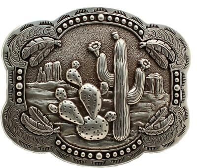 M&amp;F WESTERN - Ladies Cactus &amp; Feathers Buckle, Color: Argent
