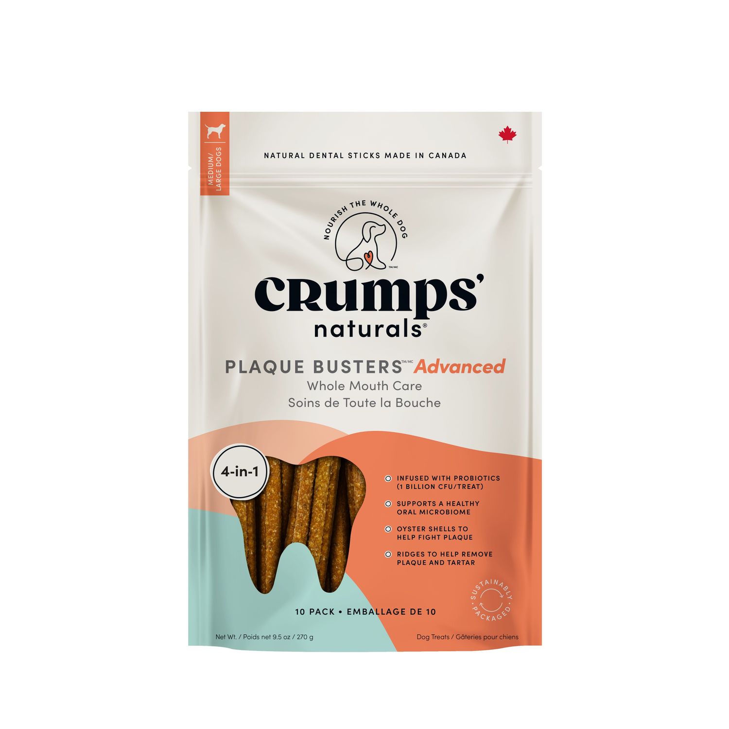 CRUMPS' NATURALS - Plaque Busters Advanced Whole Mouth Dental Sticks, Size: Paquet de 10x (270g)