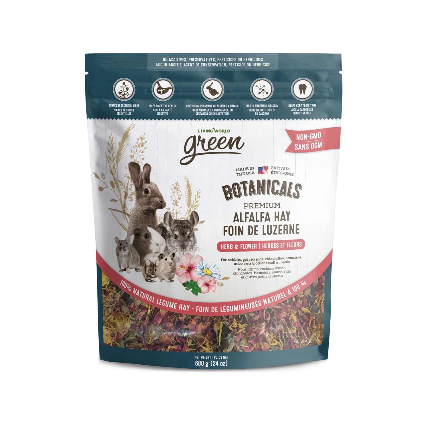 LIVING WORLD - Green Botanicals Alfalfa Hay w/ Herb &amp; Flower Mix, Size: 340g