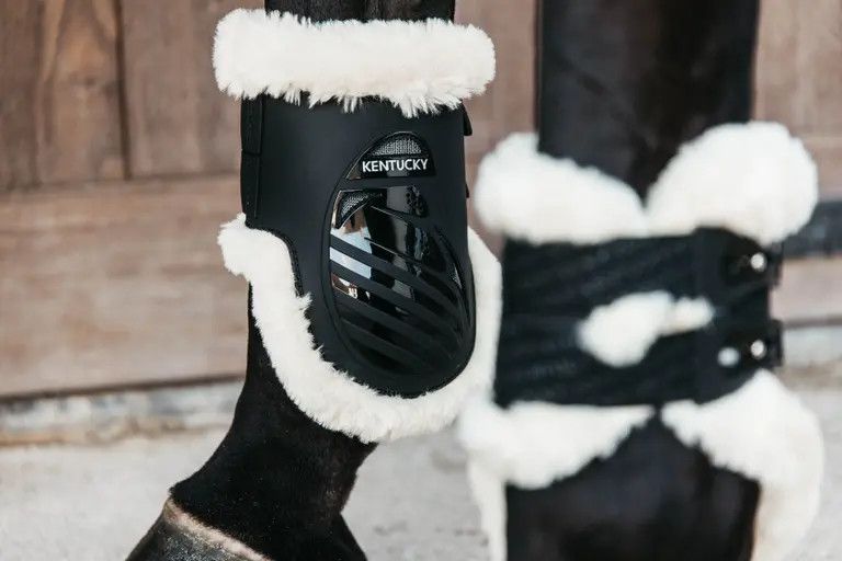 KENTUCKY HORSEWEAR - Black Vegan Sheepskin Fetlock Boots Elastic, Size: Medium