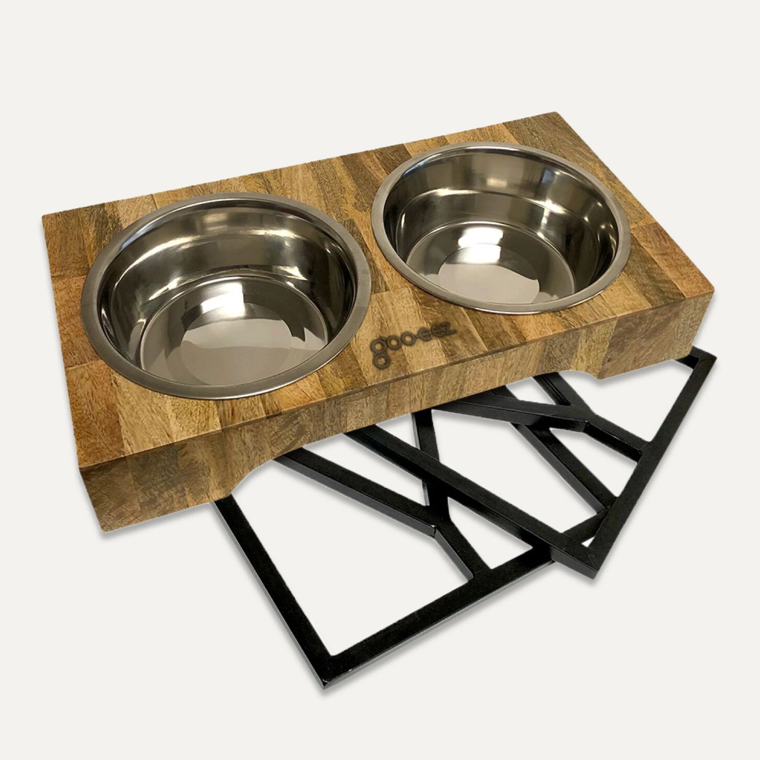 GOO-EEZ - 3-in-1 Adjustable Height Mango Wood Feeder, Format: 1.45L/bol