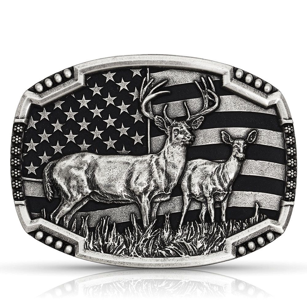 MONTANA SILVERSMITHS - Matched Pair Deer Buckle, Colour: Argent et Noir