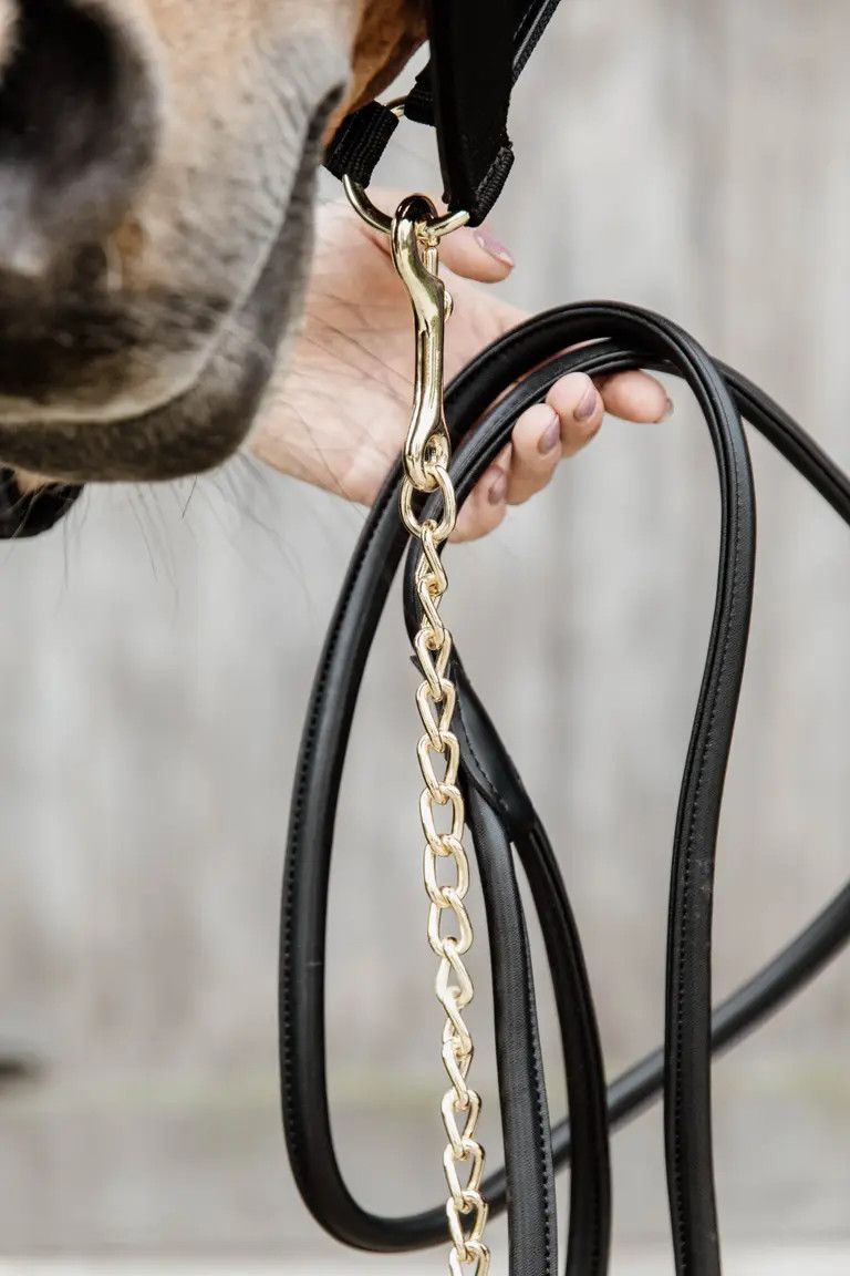 KENTUCKY HORSEWEAR - Black Leather Chain Lead, Size: 270cm
