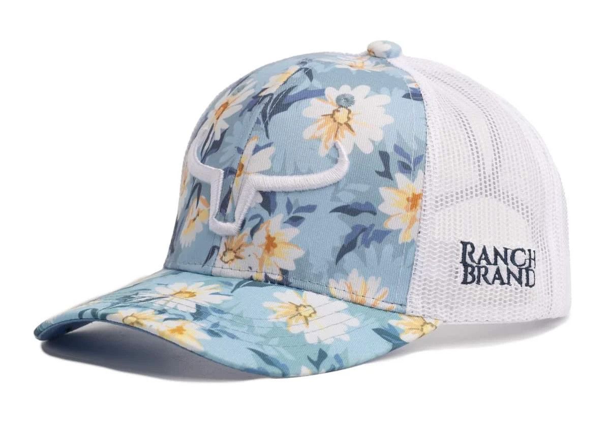 RANCH BRAND - White Ponytail Flower29 Cap, Mesh: Blanc, Logo: Blanc