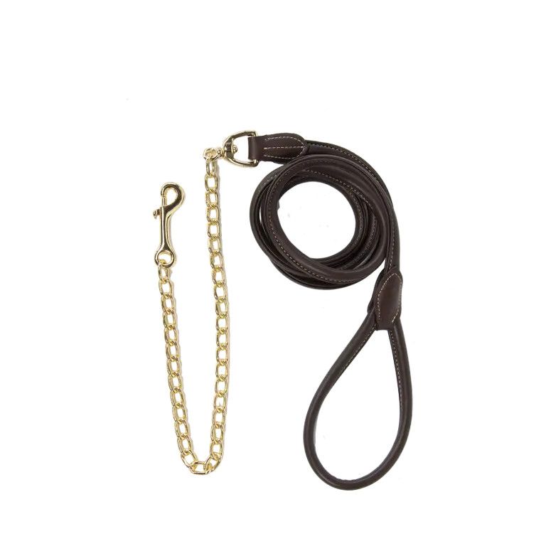 KENTUCKY HORSEWEAR - Brown Leather Chain Lead, Size: 270cm
