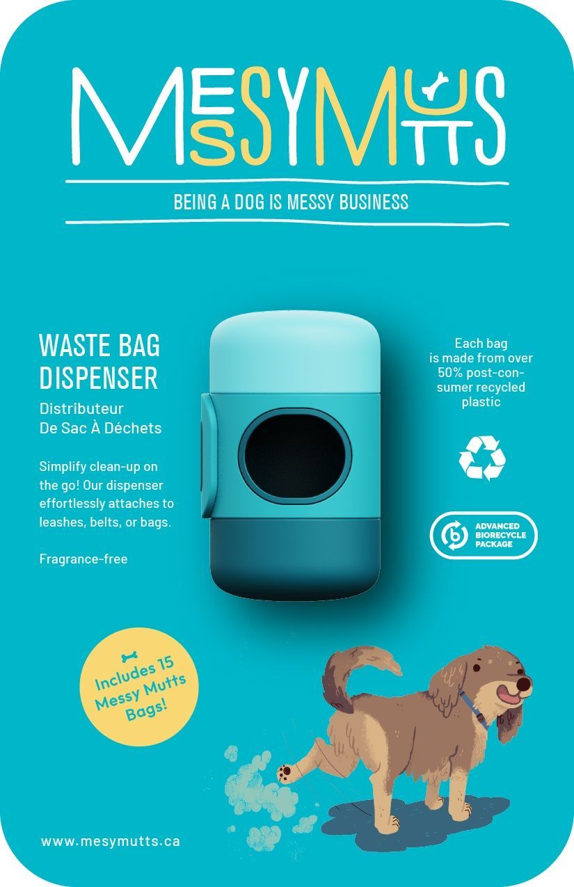 MESSY MUTTS - Poop Bag Dispenser with Silicone Strap, Colour: Bleu