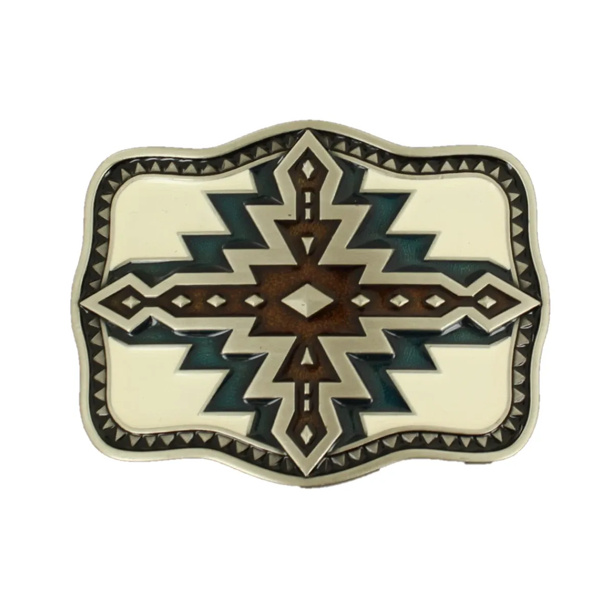 NOCONA - Navy &amp; Brown Aztec Western Belt Buckle