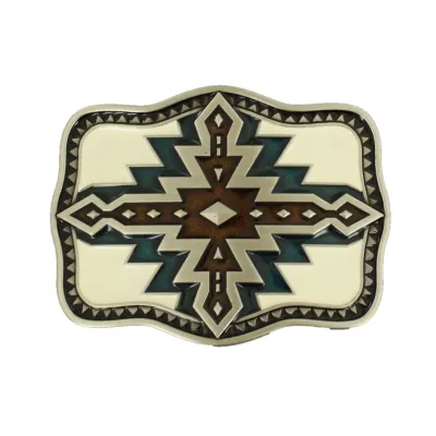 NOCONA - Navy &amp; Brown Aztec Western Belt Buckle