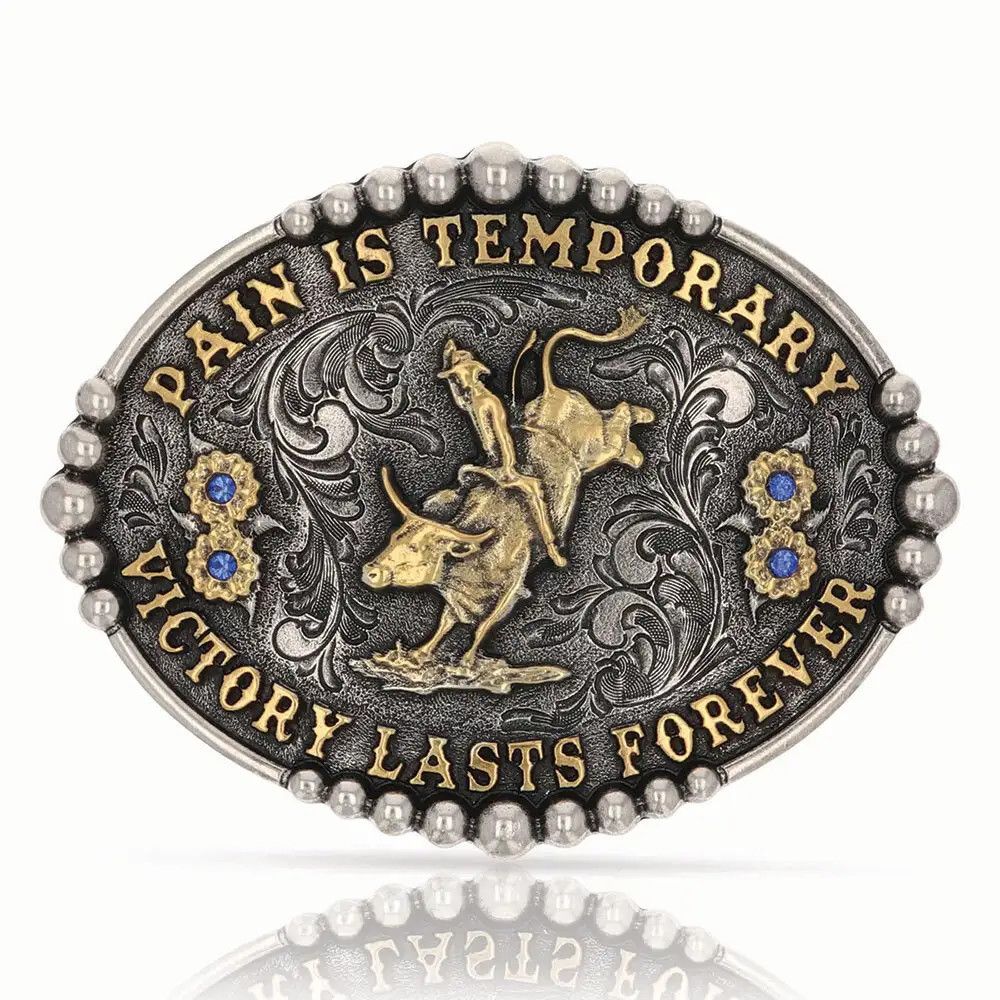 MONTANA SILVERSMITHS - Pain Is Temporary Bull Riding Attitude Buckle, Color: Argent et Or