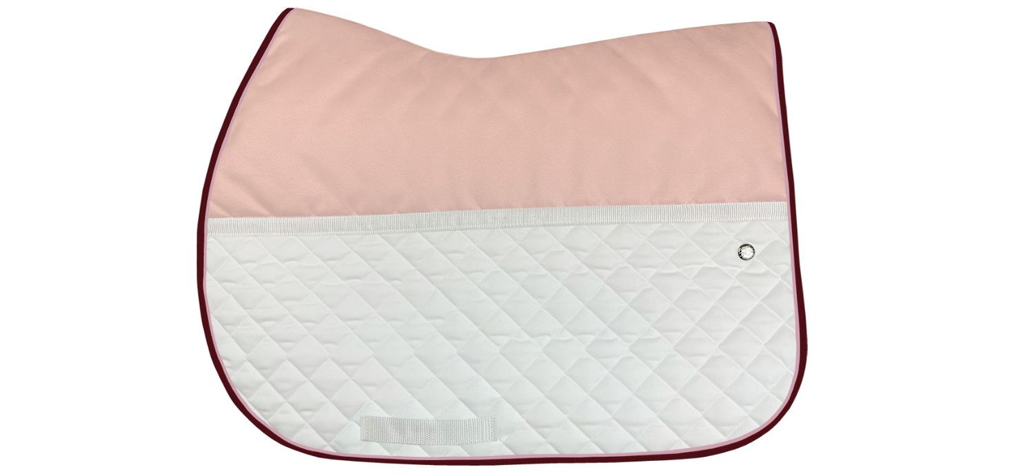 OGILVY EQUESTRIAN - Baby Pink and White Jump FrictionFree Pad, Piping: Rose pâle, Binding: Burgundy