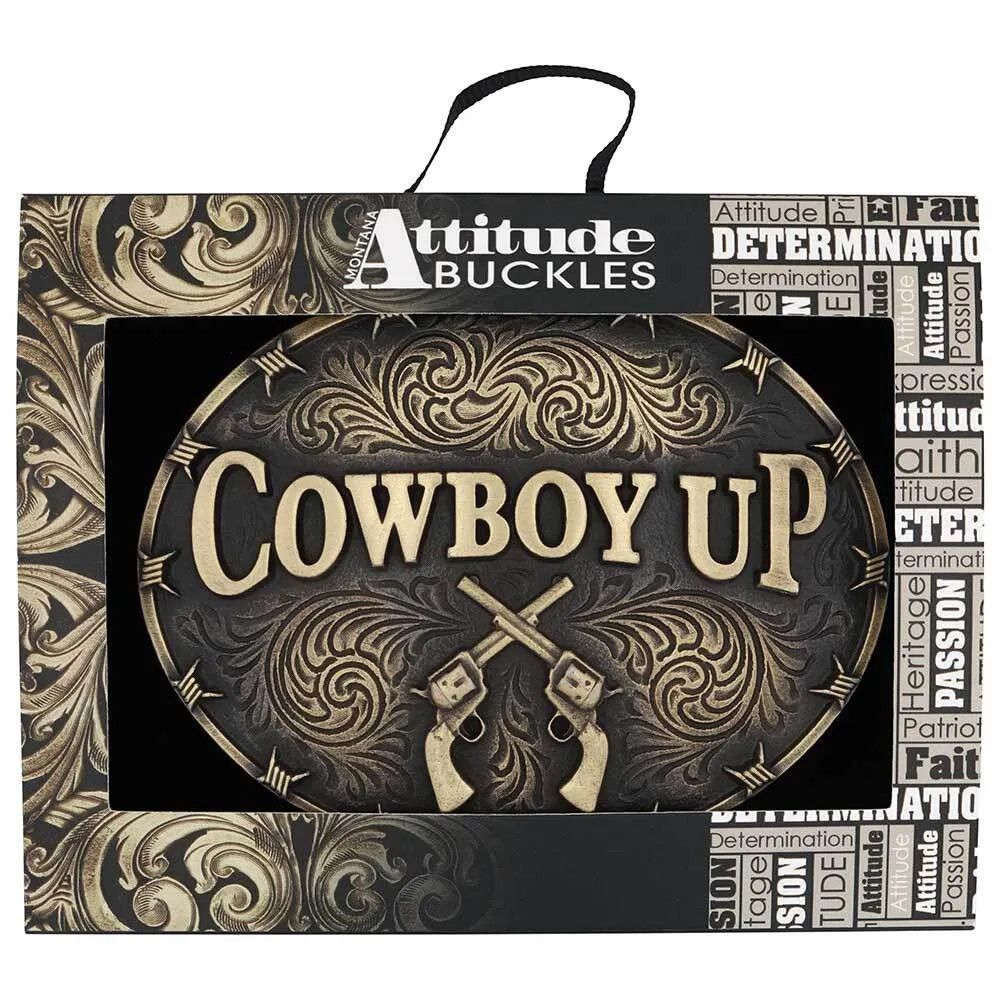 MONTANA SILVERSMITHS - Cowboy Up Attitude Buckle, Colour: Old Gold