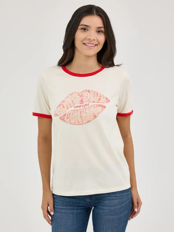 WRANGLER - Graphic Ringer Lips Antique White Tee