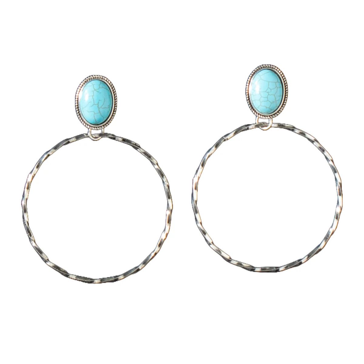 M&amp;F WESTERN - Silver Strike Turquoise Metal Hoop Earrings, Colour: Turquoise