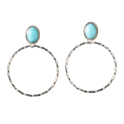 M&amp;F WESTERN - Silver Strike Turquoise Metal Hoop Earrings